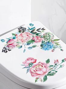 1pc Self-Adhesive PVC Toilet Lid Decal,Boho Floral Pattern Toilet Stool Commode Sticker,Stickers,Wall Decal, Vinyl Decal For Home Decorations,Spring Decoration Items Refresh Your Home,Rama Decoration Stickers Gifts Birthday Graduation - Multicolor - View 6