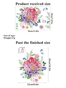 1 件蝴蝶和花卉图案马桶盖贴花、贴纸、墙贴花、家居装饰乙烯基贴花、春季装饰品让您的家焕然一新、Rama 装饰贴纸 - 彩色 - 查看 3