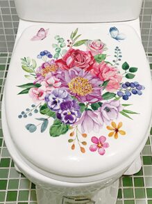 1 件蝴蝶和花卉图案马桶盖贴花、贴纸、墙贴花、家居装饰乙烯基贴花、春季装饰品让您的家焕然一新、Rama 装饰贴纸 - 彩色 - 查看 7