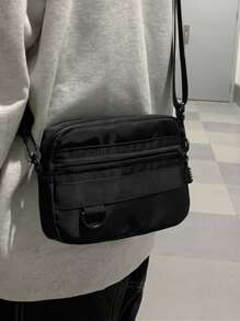 Men Minimalist Zipper Square Bag - Black - View 1