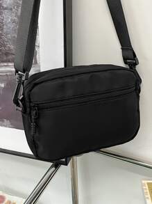 Men Minimalist Zipper Square Bag - Black - View 2