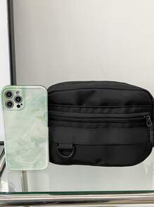 Men Minimalist Zipper Square Bag - Black - View 3