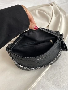 Crocodile Embossed Chain Decor Waist Bag - Black - View 4