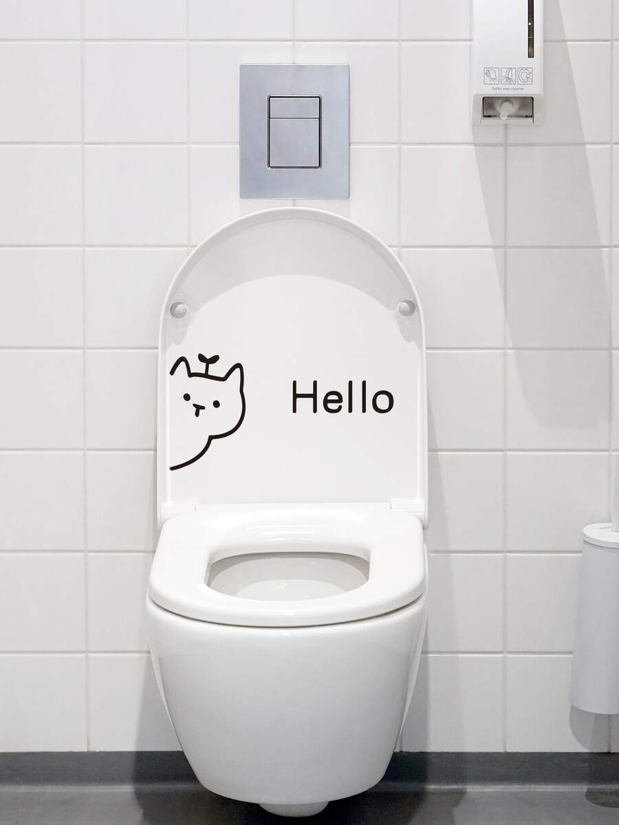 1pc Cartoon & Letter Graphic Toilet Lid Decal - Black - View 1