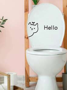 1pc Cartoon & Letter Graphic Toilet Lid Decal - Black - View 2