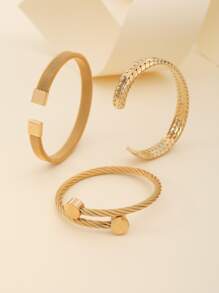 1 bộ vòng tay thép không gỉ kiểu punk sáng tạo, cá nhân hóa dành cho nam giới - Vàng - Xem 4