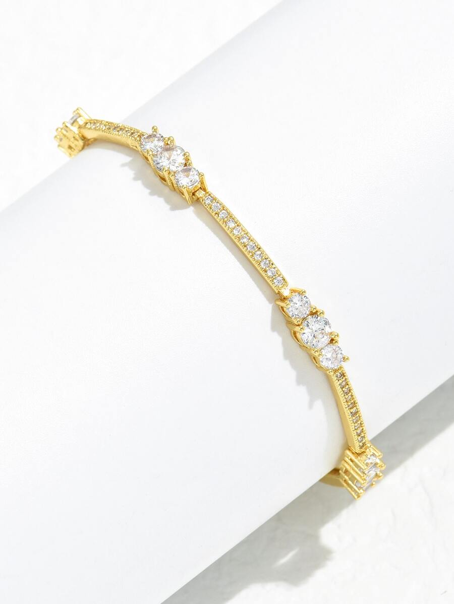Cubic Zirconia Decor Bracelet - Yellow Gold - View 1