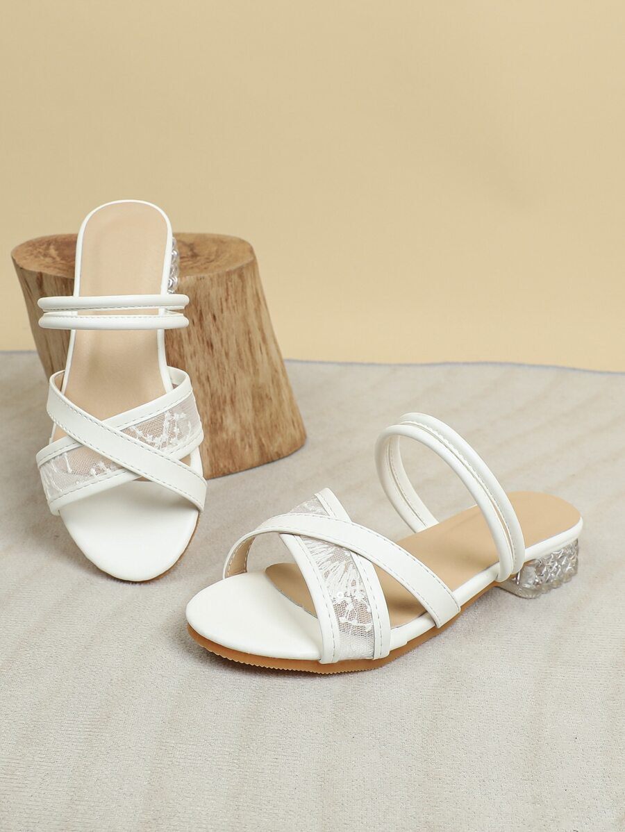 Girls Embroidered Detail Criss Cross Slide Sandals - White - View 1