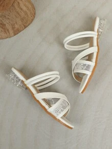 Girls Embroidered Detail Criss Cross Slide Sandals - White - View 2