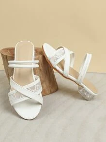 Girls Embroidered Detail Criss Cross Slide Sandals - White - View 4