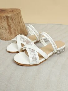 Girls Embroidered Detail Criss Cross Slide Sandals - White - View 5