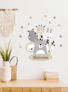 1 件卡通动物与字母图形门贴、贴纸、墙贴、乙烯基贴花用于家居装饰、春季装饰品让您的家焕然一新、节日装饰贴纸礼物生日毕业 - 彩色 - 查看 2