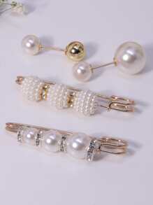 8pcs/Set Women Scarf Faux Pear Decor Lapel Anti-Slip Fastener,Clothes Skirt Waistband Pants Tighten Buckle Brooches Safety Pin,No Sewing Needed,Adjustable Waistband,Pearl Brooch For Daily Use