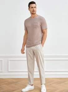 GENTILAND Men Pocket Patched Textured Knit Tee - Apricot - View 5
