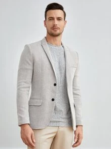 Manfinity NiteLyfe Men Lapel Neck Flap Detail Tweed Blazer - Light Grey - View 5