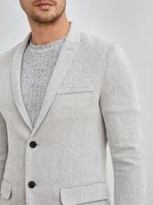 Manfinity NiteLyfe Men Lapel Neck Flap Detail Tweed Blazer - Light Grey - View 6