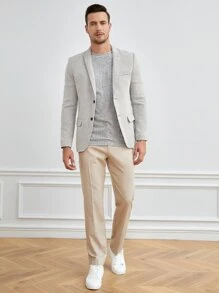 Manfinity NiteLyfe Men Lapel Neck Flap Detail Tweed Blazer - Light Grey - View 4