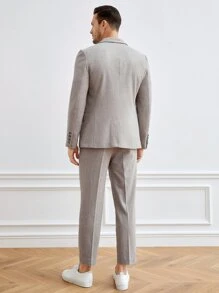 GENTILAND Men Single Breasted Blazer & Suit Trousers Set - Khaki - View 2