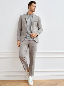 GENTILAND Men Single Breasted Blazer & Suit Trousers Set - Khaki - View 3