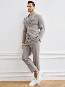 GENTILAND Men Single Breasted Blazer & Suit Trousers Set - Khaki - View 4