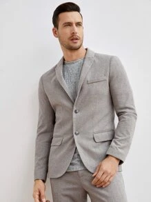 GENTILAND Men Single Breasted Blazer & Suit Trousers Set - Khaki - View 7