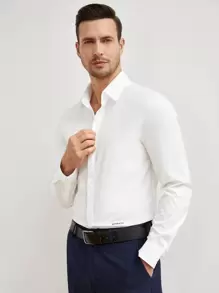 Manfinity Men Solid Button Front Shirt - White - View 1