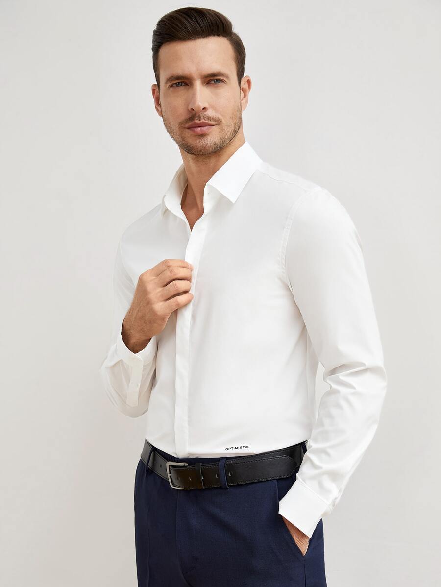 Manfinity Men Solid Button Front Shirt - White - View 1
