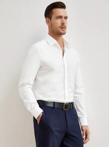 Manfinity Men Solid Button Front Shirt - White - View 4