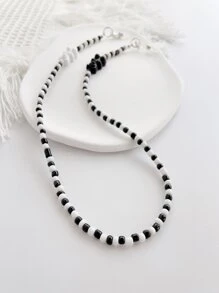 卡通小熊和珠子裝飾口罩鏈 - 黑與白 - 查看 2