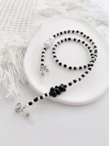 卡通小熊和珠子裝飾口罩鏈 - 黑與白 - 查看 3