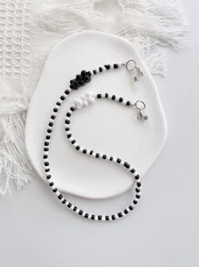 卡通小熊和珠子裝飾口罩鏈 - 黑與白 - 查看 6