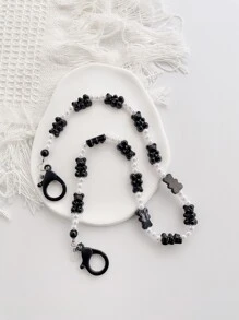 Cartoon Bear & Faux Pearl Decor Face Covering Chain - Black - View 4