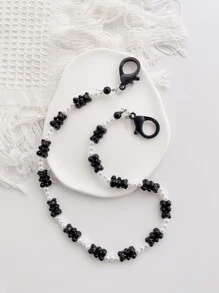 Cartoon Bear & Faux Pearl Decor Face Covering Chain - Black - View 5
