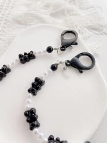Cartoon Bear & Faux Pearl Decor Face Covering Chain - Black - View 6