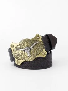 Thắt lưng dập nổi hình đầu bò cho nam - Cà phê nâu - Xem 4