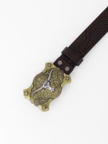 Thắt lưng dập nổi hình đầu bò cho nam - Cà phê nâu - Xem 5