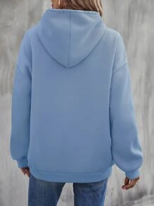 SHEIN Unity Heart & Letter Graphic Drawstring Hoodie - Blue - View 2