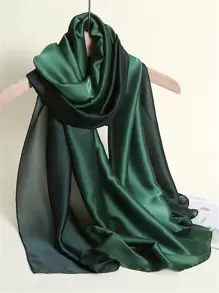 Bufanda de seda de imitación verde degradado para mujer, envoltura suave para el cuello, protección solar y chal para salida diaria, 1 pieza - Verde Oscuro - Ver 1
