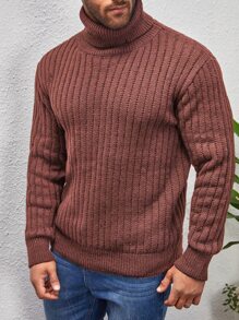 Manfinity Hombres Jersey cuello alto tejido de canalé - Óxido marrón - Ver 1