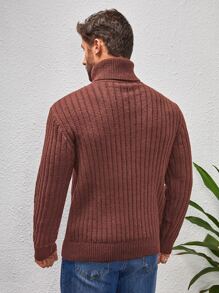 Manfinity Hombres Jersey cuello alto tejido de canalé - Óxido marrón - Ver 2