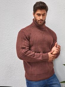 Manfinity Hombres Jersey cuello alto tejido de canalé - Óxido marrón - Ver 3