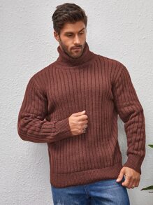 Manfinity Hombres Jersey cuello alto tejido de canalé - Óxido marrón - Ver 5