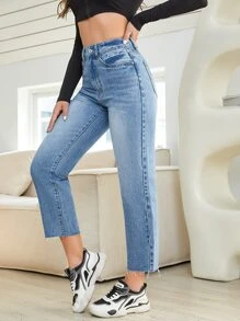 Raw Hem Mom Fit Jeans - Light Wash - View 4