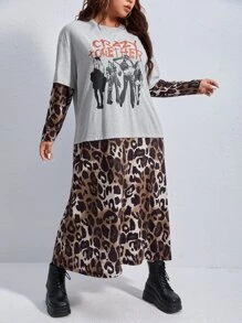 ROMWE PUNK Vestido 2 en 1 figura & con estampado de leopardo de hombros caídos - Multicolor - Ver 6