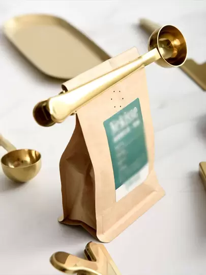 Two-in-one Stainless Steel Coffee Spoon, Sealing Clip; Kitchen Gold Accessory,Cafe Espresso Decoration