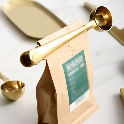 Cirelle Two-In-One Stainless Steel Coffee Spoon, Sealing Clip; Kitchen Gold Accessory,Cafe Espresso Decoration