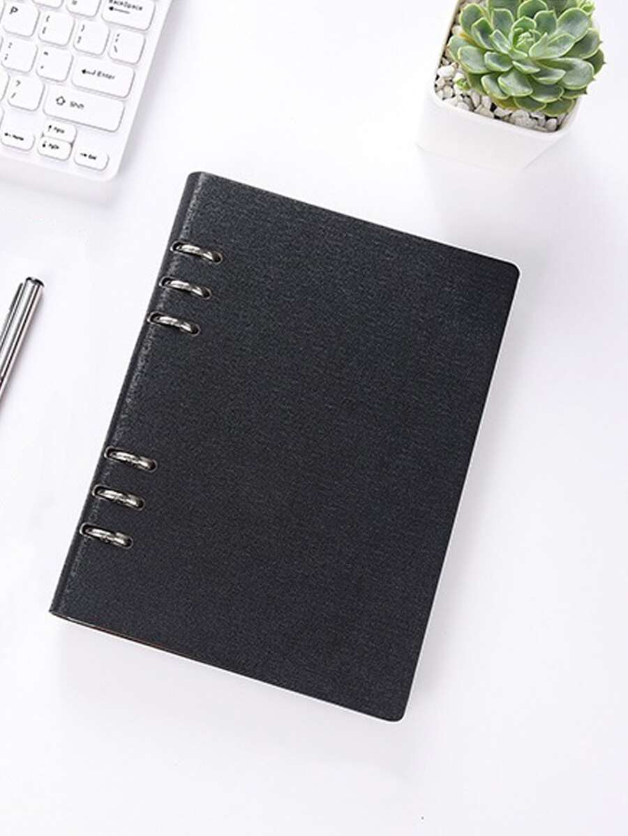 1pc Solid Color Loose-leaf Notebook Without Pen - Black - View 1