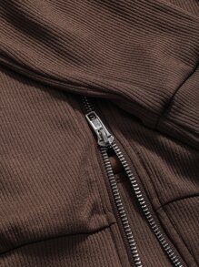 DAZY 1pc Solid Stand Collar Zip Up Sweatshirt - Coffee Brown - View 9