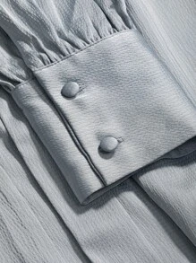 DAZY Tie Neckline Puff Sleeve Shirt - Blue - View 9