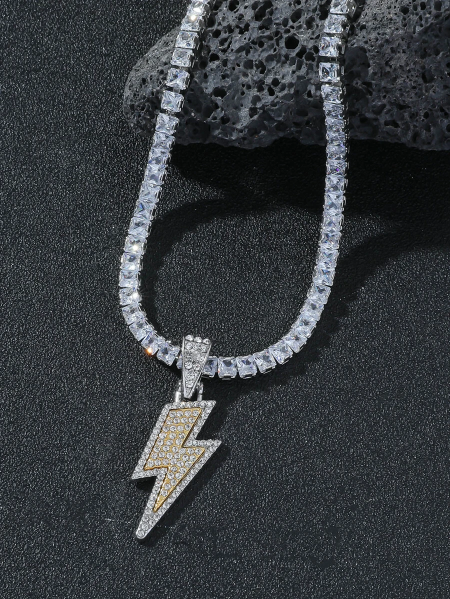 1 chiếc vòng cổ kim cương phát sáng cho nam - Vòng cổ mặt dây chuyền tia chớp sang trọng, vòng cổ tối giản dành cho cả nam và nữ, trang sức thời trang, thiết kế đẹp mắt, phụ kiện cổ điển, món quà lý tưởng cho năm mới, vòng cổ năm mới 2025 - Bạc - Xem 1